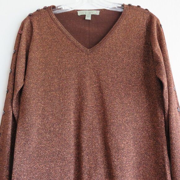One Girl Who… The Universe Women's Brown Metallic Sweater L - Picture 2 of 12